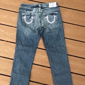 True Religion denim capri w/rhinestone design